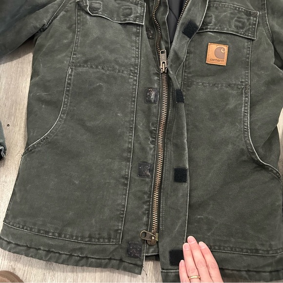 Vintage Carhartt Duck Canvas Jacket Quilted  Mens S Moss Green Barn Chore Arctic - Picture 7 of 15